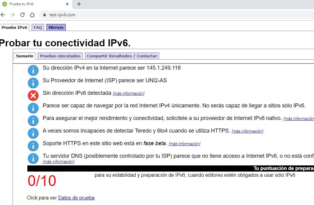 Probar tu conectividad IPv6