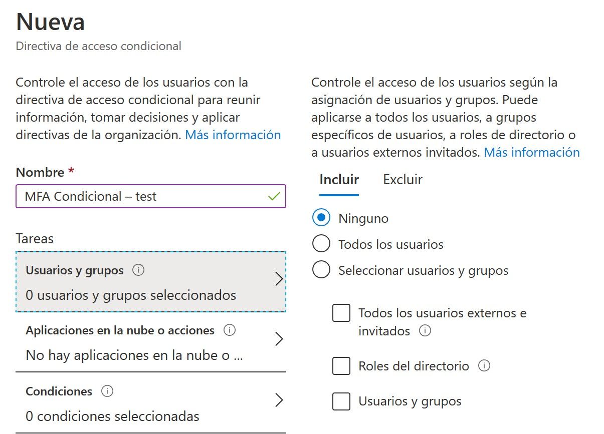 Nueva directiva de Acceso Condicional