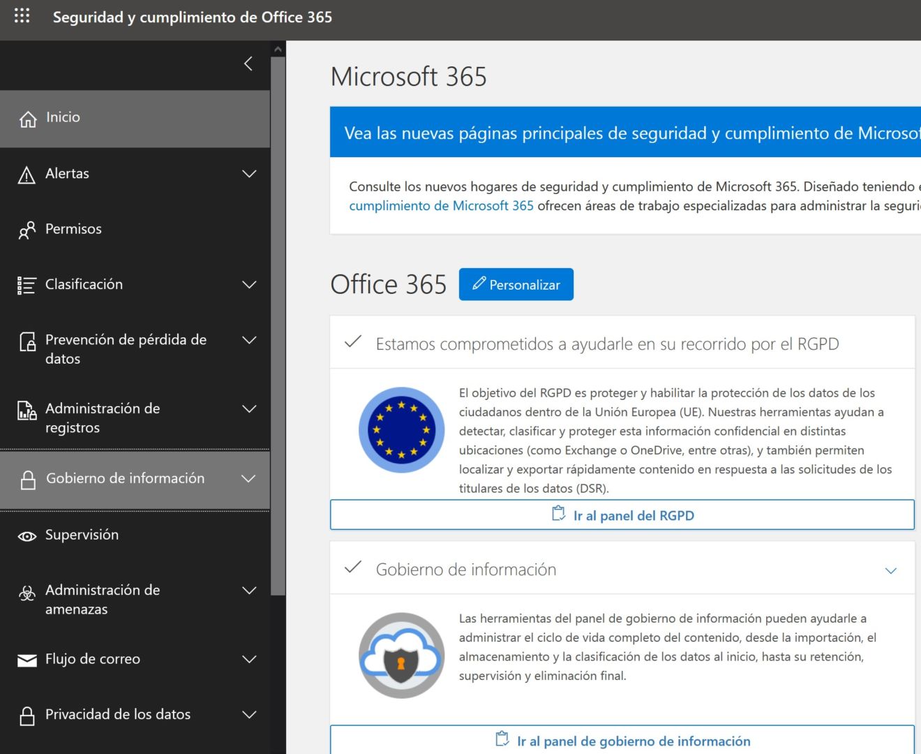 Características del Centro de seguridad y cumplimiento de Microsoft 365